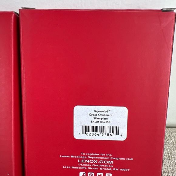 Lenox Bejeweled Ornaments Silverplate Clear Stone Cross Set of 2 New In Box - Picture 9 of 10